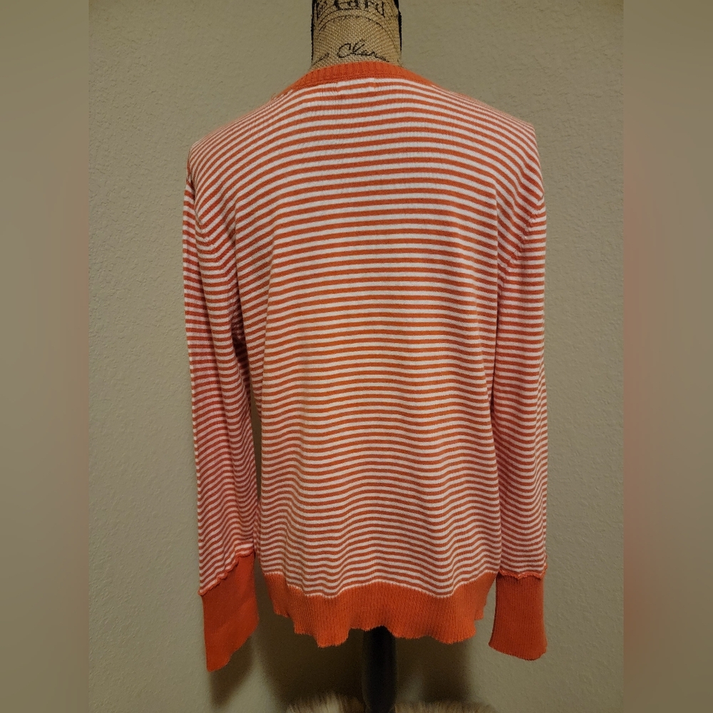 Izod Orange and White Striped V-Neck Sweater - Picture 3 of 4